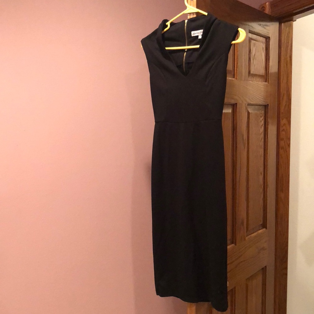 Black midi dress with v neck & cut out on back
